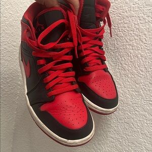 Jordan Black and Red Mid-Top Sneakers
